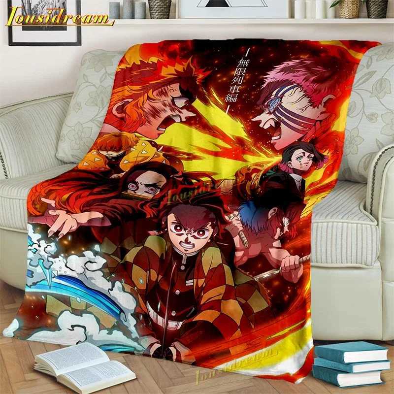 Demon Slayer Throw Blanket Cartoon Flannel Fleece Blanket Anime Blankets Boys for Couch Sofa Bedroom Kidsroom Livingroom Y240730
