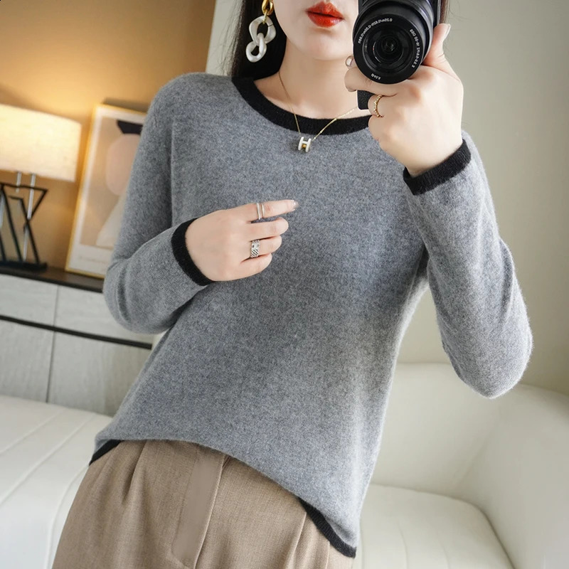 Cashmere Women Round Collar Wool Jumpers Tops Sweater Autumn Winter Thickening Warm Long Sleeve Knitted Pullovers Ladies Top 240731