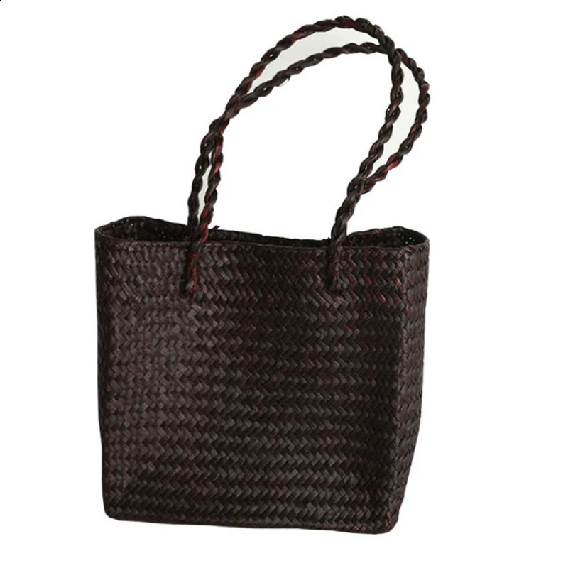 Basket Straw Tote Bags for Women Rattan Handmade Beach Hand Ladies Bamboo Woven Holiday Shoulder Bag 240730