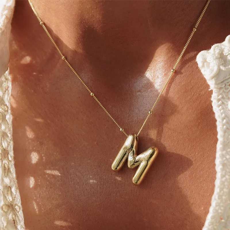 Initial Bubble Letter Pendant - Personalized 26-Letter Balloon Necklace in Gold 4 26