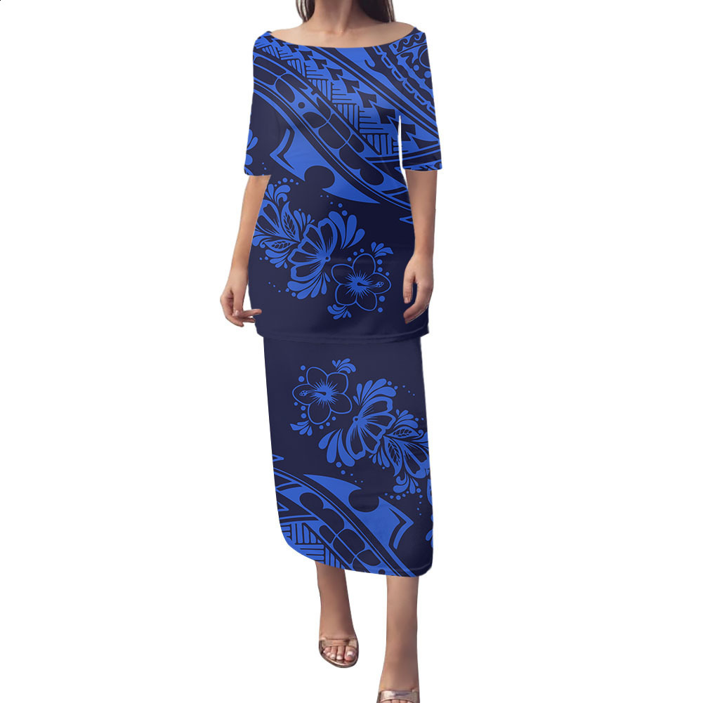 Puletasi Dress Polynesian Samoa Tribal Sublimation Print Dresses Women Custom Image Poncho Dress Drop Tattoo Maxi 220706