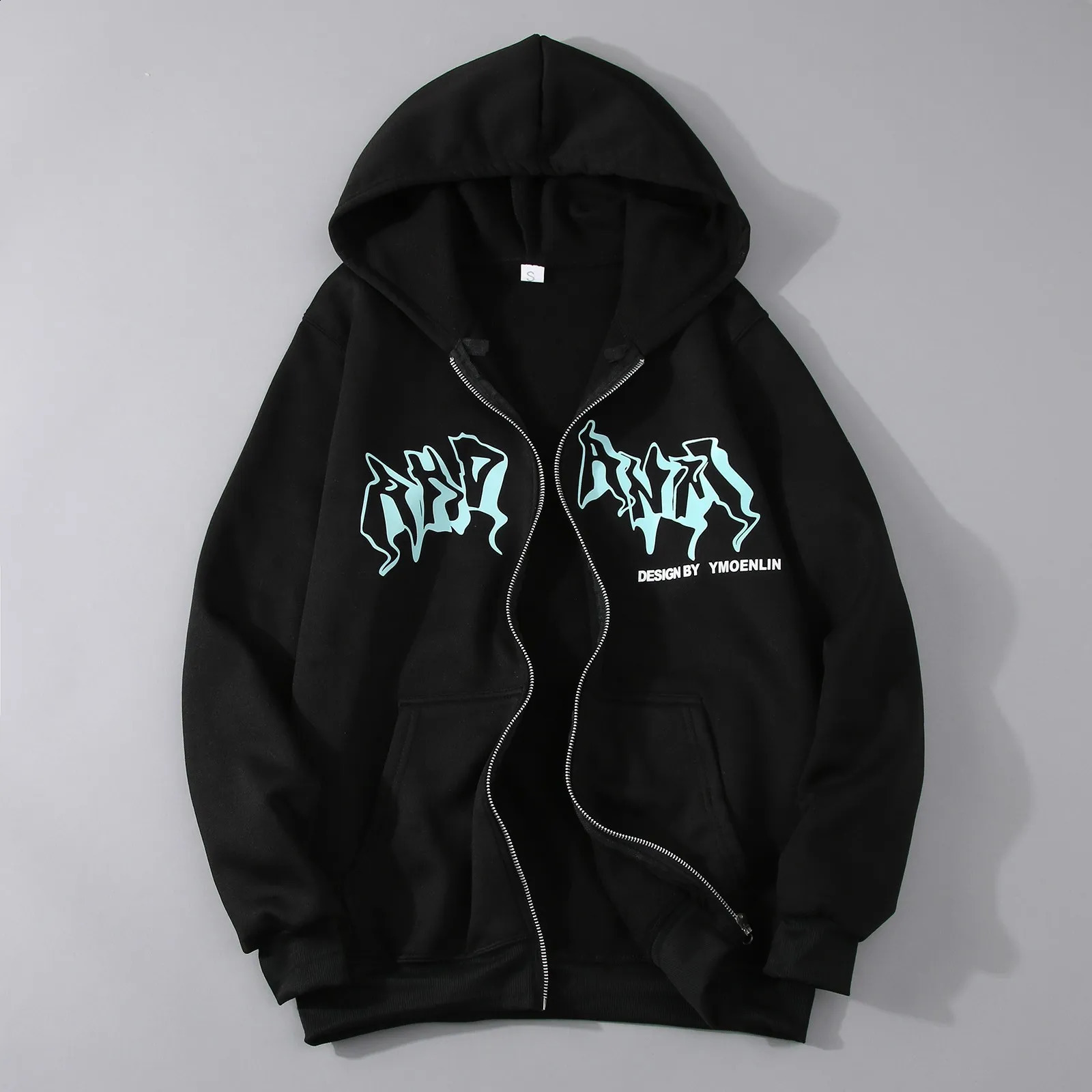 Y2K Letter Print Zip Up Hoodies Women Men Jacket Casual Hip Hop Harajuku Streetwear Clothes Tops Loose Grunge Hooded Sweatshirt 240823