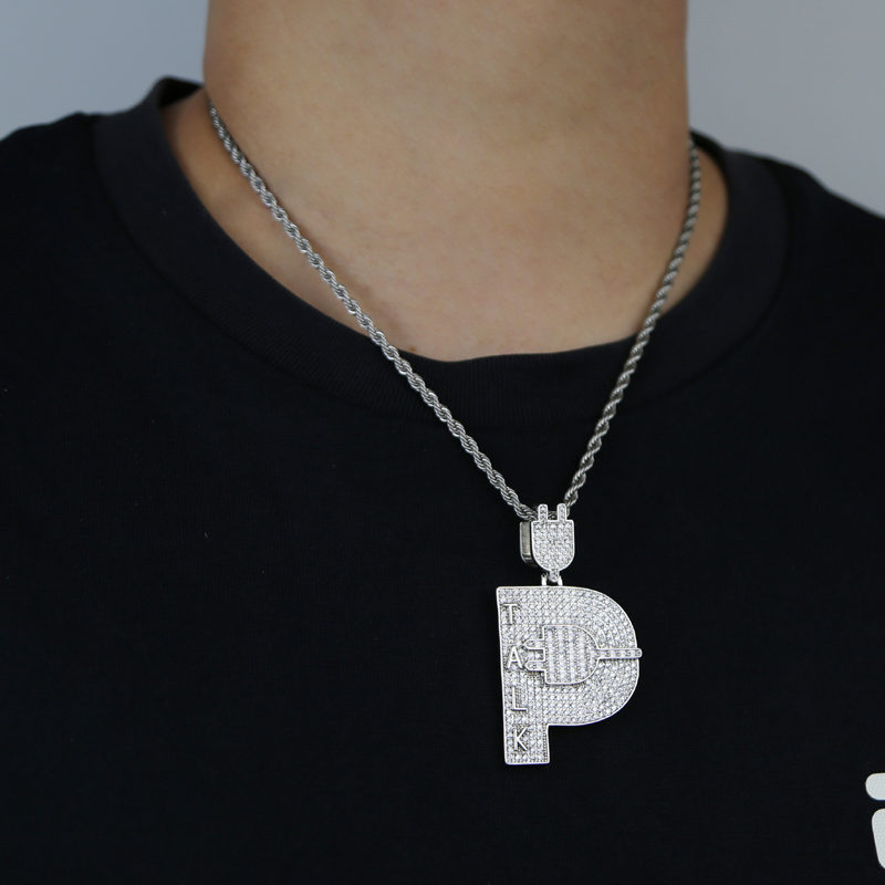 Micro Pave Iced Out Bg Pendant Necklace in 5A Cubic Zirconia for Men and Women