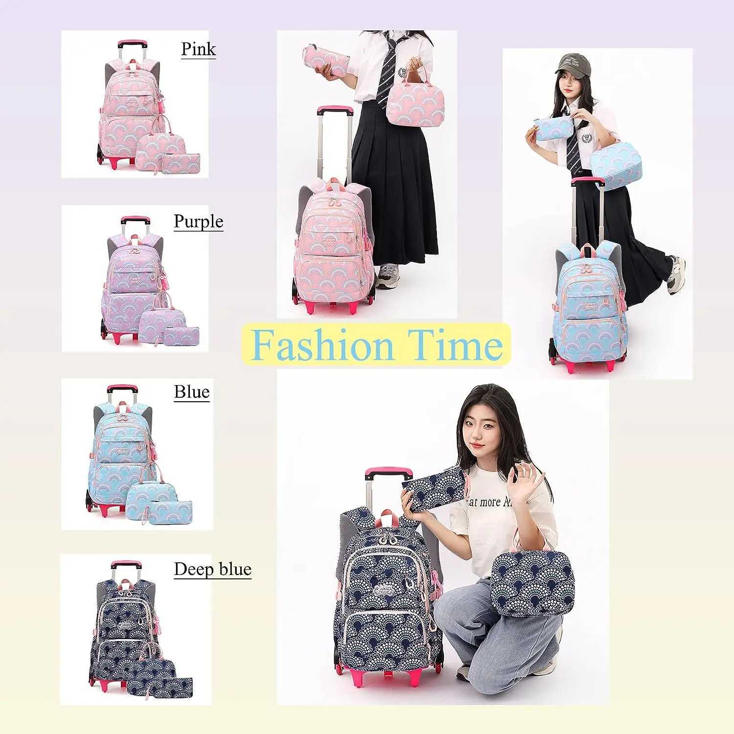 Rolling School Bags for Girls Backpack Children Waterproof School Backpacks with Wheels Middle School Trolley Luggage Back PackCL240730