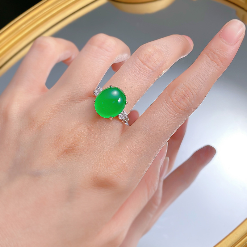 Sparkg Green Jade Wedding Ring - Real Sterg Sier, Jewelry