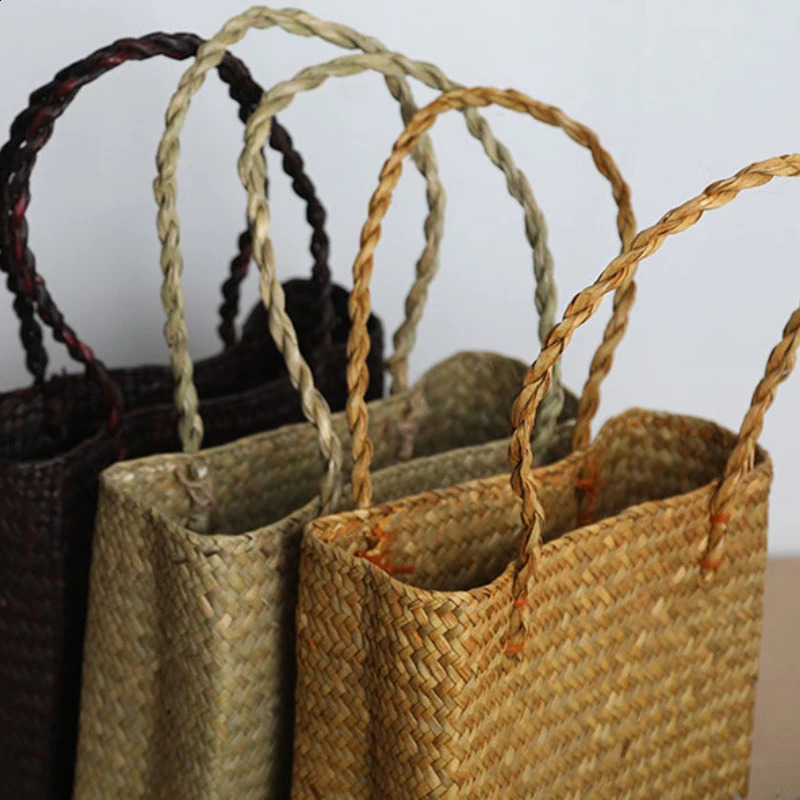 Basket Straw Tote Bags for Women Rattan Handmade Beach Hand Ladies Bamboo Woven Holiday Shoulder Bag 240730