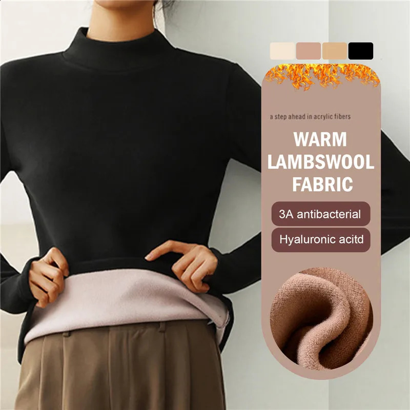 Winter Half High Collar Sweater Velvet Padded Bottom Shirt Women Thicken Long Sleeved TShirt Versatile Warm Cotton Jumper 240730