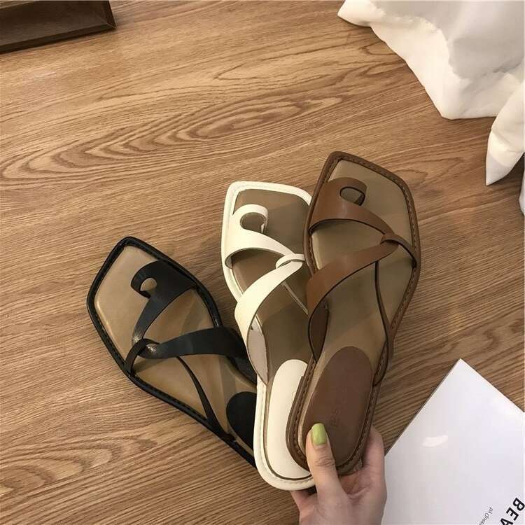 Roman Style Toe Flip Flops For Women's Outerwear 2024 Summer New One Foot Casual Beach Vacation Sandals Bf7