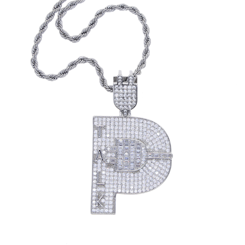 Iced Out Hip Hop Plug Pendant Paved Full Cz with Rope Chain Necklace Plated Two Tone for Men Boy Punk Style Jewelry Drop Ship