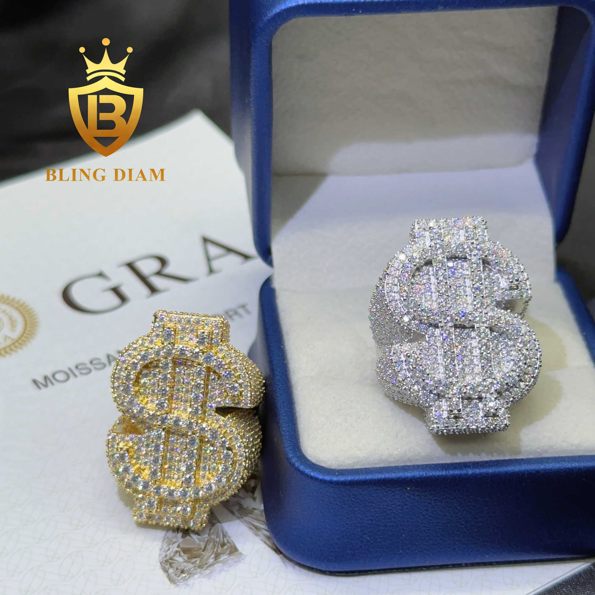 Fashion Mens Ring Full Diamond Pave Hip Hop Iced Out Luxury USD Sterling Silver 925 Rings Vvs Moissanite Diamond Cuban Ring