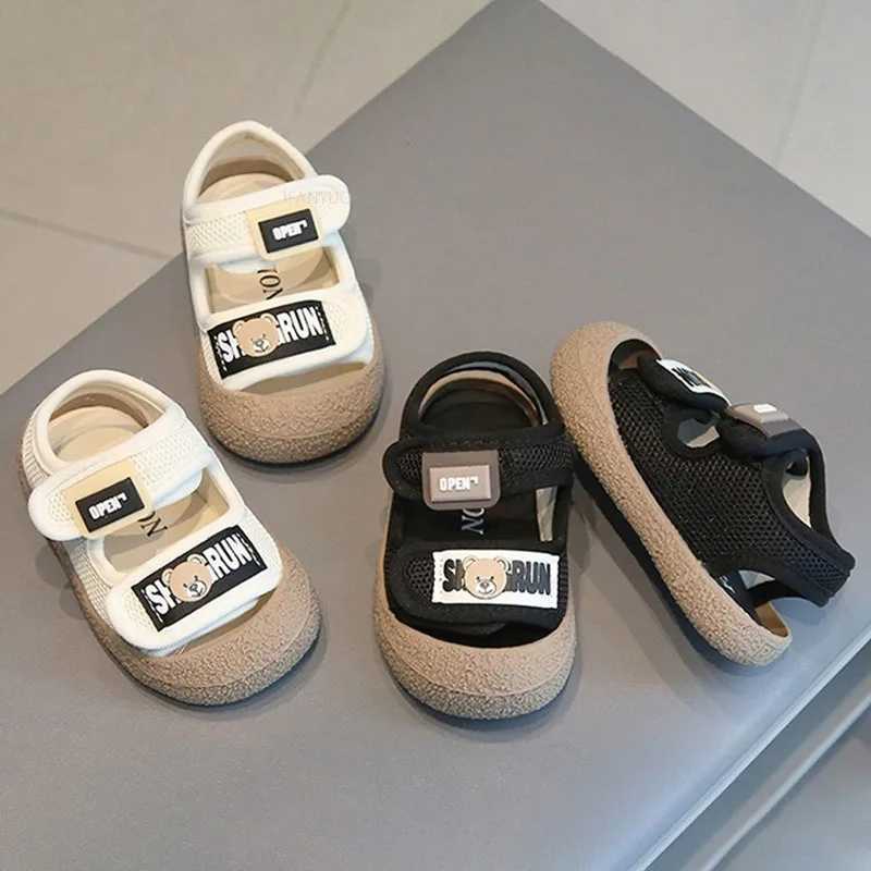Summer Baby Sandals Little Bear Head Cute Kick Resistant Boy Children Beach Shoes Soft Sole Breathable Girl Kids Cartoon SandalsL240730
