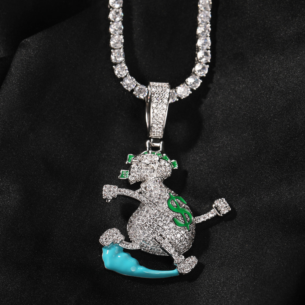 Hip Hop Running Money Bag Pendant Necklace TopBling 5A Zircon Rap Mens Jewelry