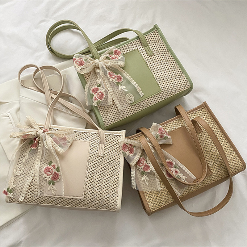 Handheld Women's Summer Fashionable Shoulder Casual Contrasting Grass Woven Large Capacity tote bag H731#14 ddmy ad3c