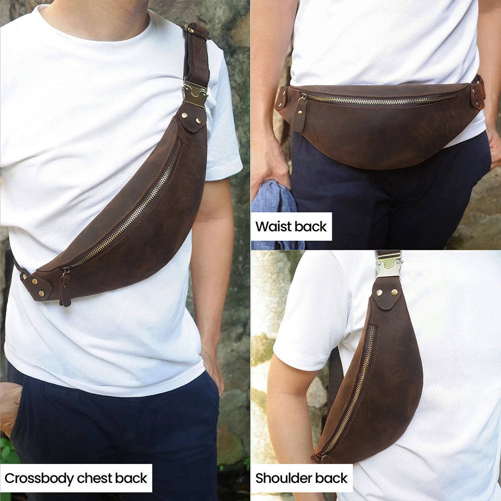 JOYIR Men Waist Bag Genuine Cow Leather Vintage Small Fanny Pack Bum Phone Cigarette Case Pouch Male Travel Chest 240730