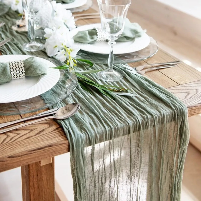 Semi-Sheer Gauze Table Runner Burlap Cheesecloth Setting Dining Rustic Country Wedding Birthday Decor Vintage Retro Table Linens 240731