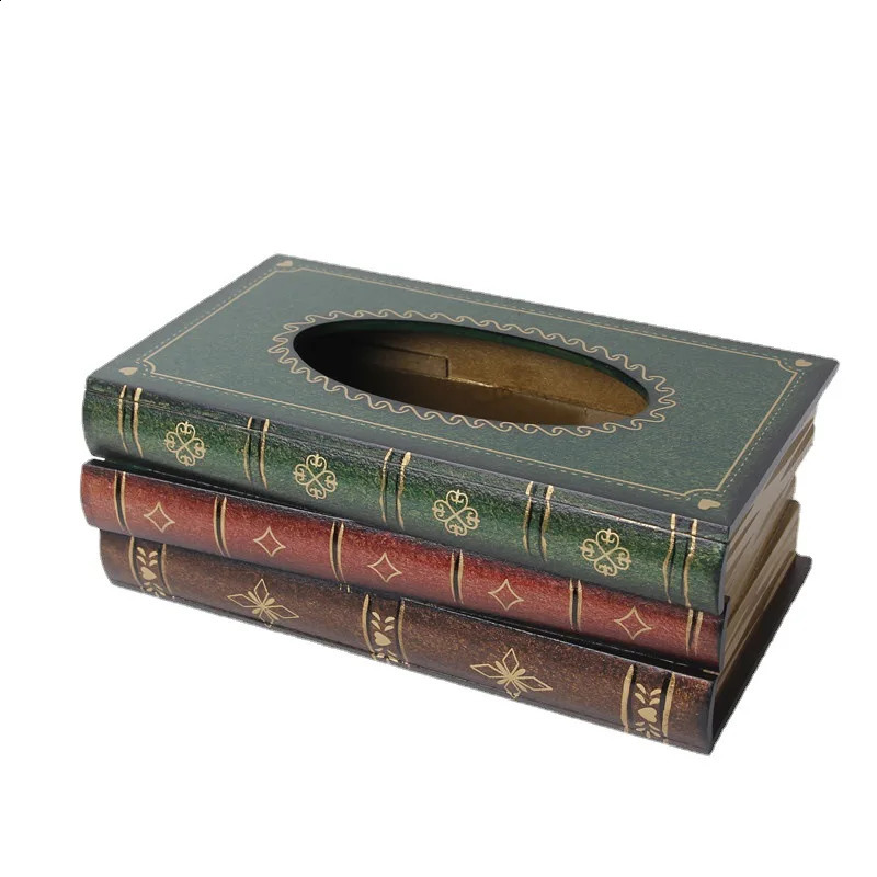 Vintage Wooden Tissue Box Holder with Book Shape Design for Artistic Restaurant and Home Decor 240731