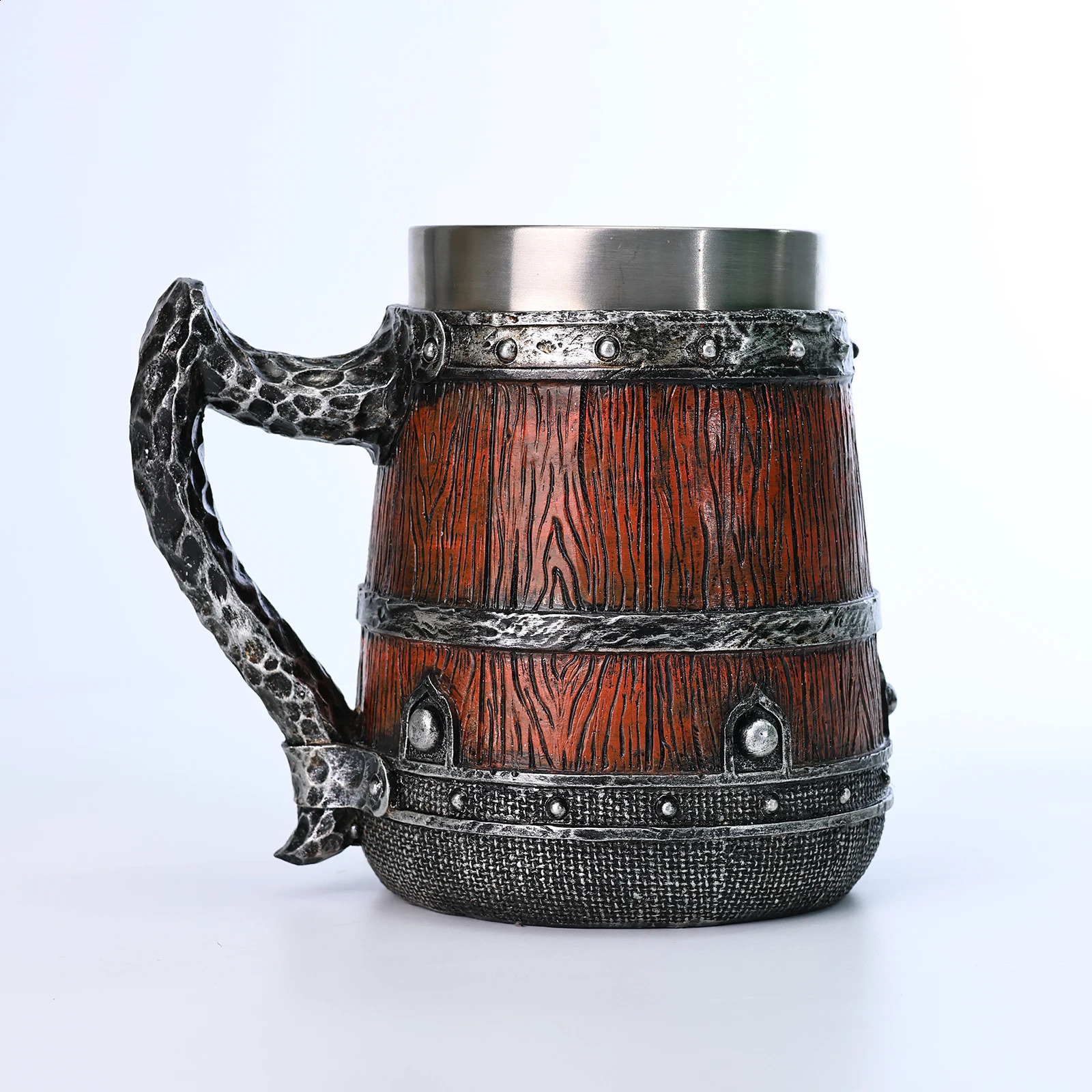 Medieval Stainless Steel Tankard Resin Retro Viking Beer Wooden Decoration Mug for Holiday Theme Party Friends Gift 240730