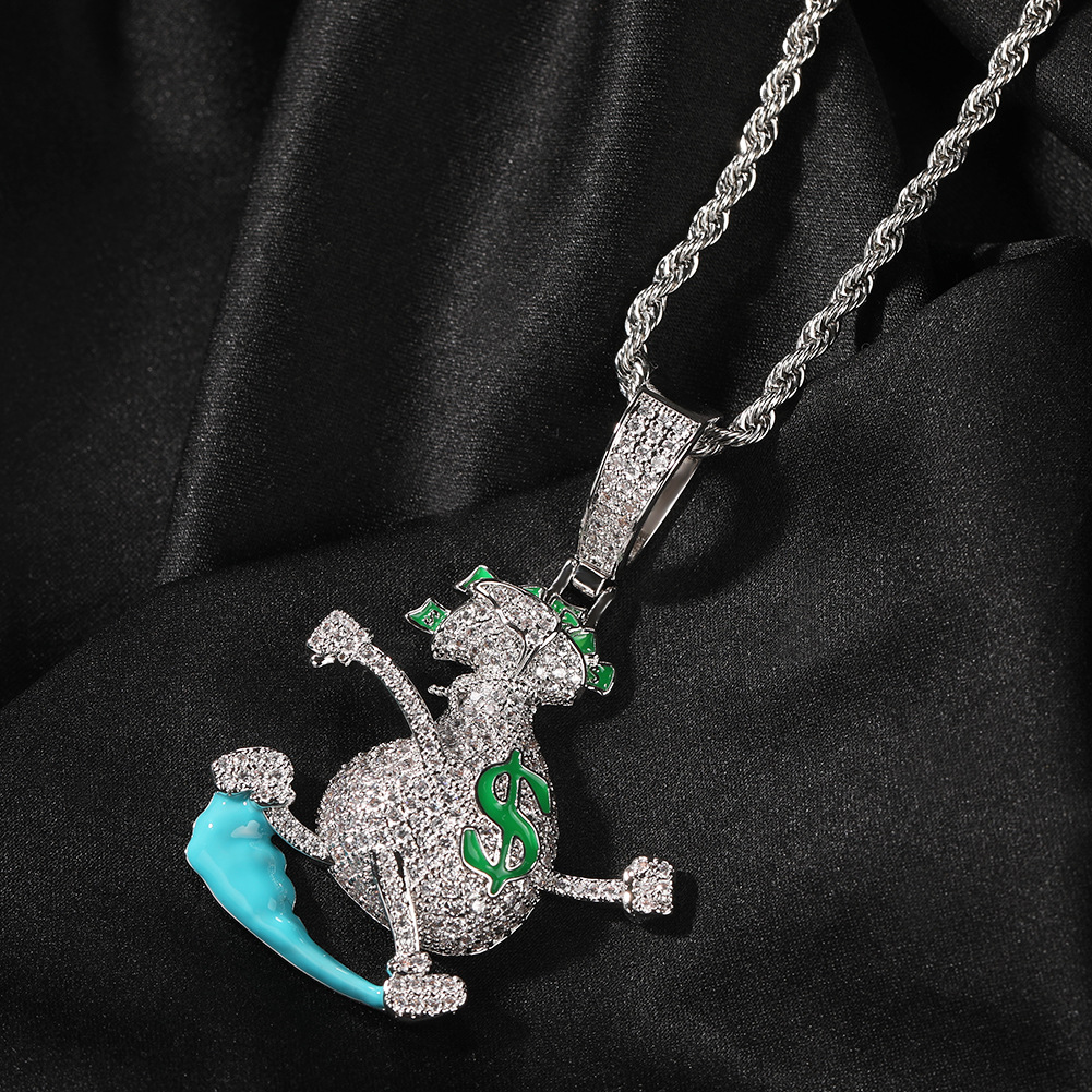 Hip Hop Running Money Bag Pendant Necklace TopBling 5A Zircon Rap Mens Jewelry