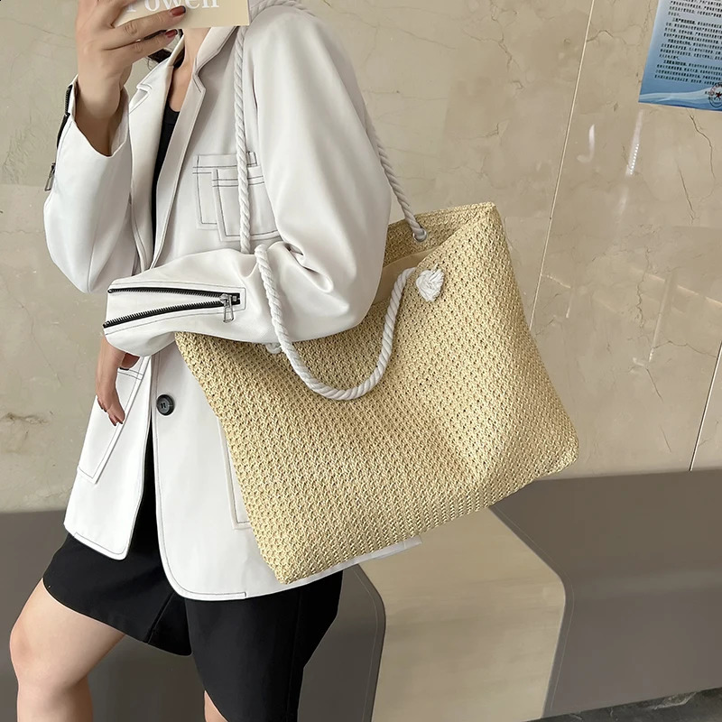 Straw Weave Tote Summer Beach Bags for Women Large Capacity Fashion Shoulder Bag Lady Handbags and Purses 240730