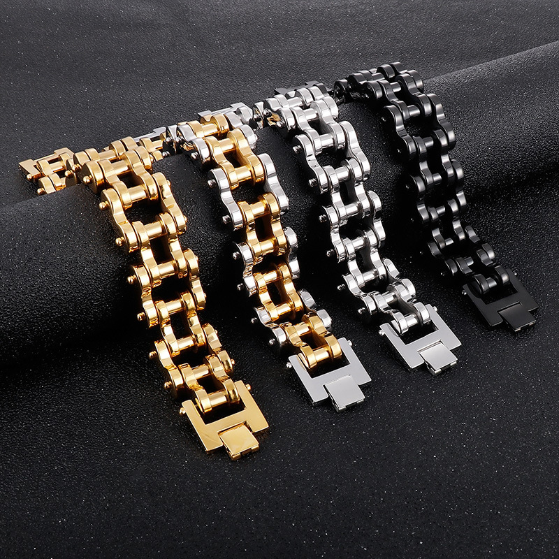 22mm Hip Hop Cool Men Bicycle Link Chain Bracelet Stainless Steel Classic Belt Buckle Bangle