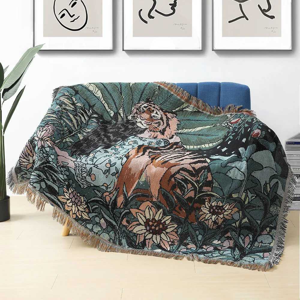 Boho Floral Beach Picnic Outdoor Camping Blanket Nordic Plaid Blankets for Beds Sofa Mats Travel Rug for Summer Tapestry Tassels Y240730