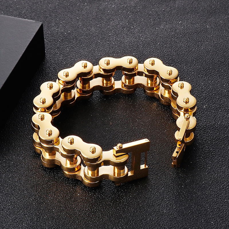 22mm Hip Hop Cool Men Bicycle Link Chain Bracelet Stainless Steel Classic Belt Buckle Bangle