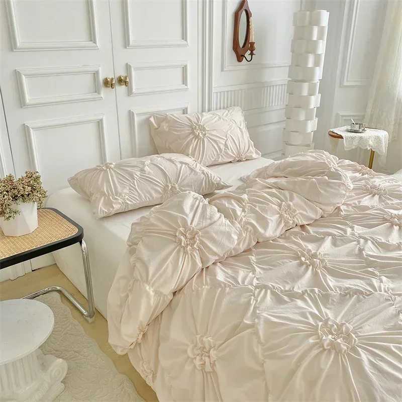 Three-dimensional Pinch Pleated Crafts Double Duvet Cover Set 220x240 Solid Twist Flowers King Size Bedding Set Quilt Cover Set Y240730