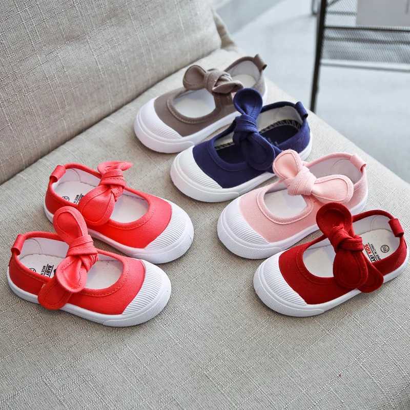 Korean Style Fashion Children Fashion Girls Canvas Shoes Versatile Bow Baby Girls Casual Shoes Direct Shipping Simple Direct Shipping X250409