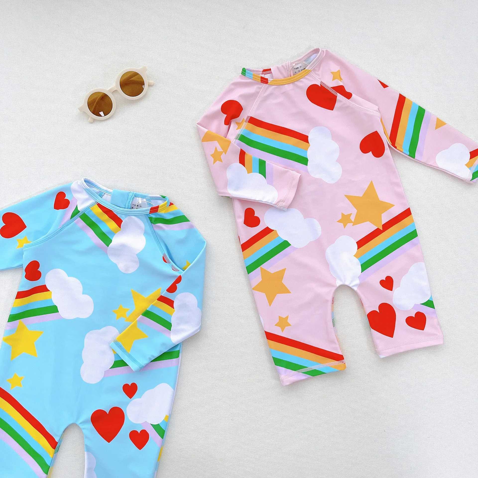 One-Pieces Clearance Kids Swimsuit Girls Boys Summer New Short Sleeve One Pieces Baby Swimwear Childrens Beachwear Clothings TeenagerL24731