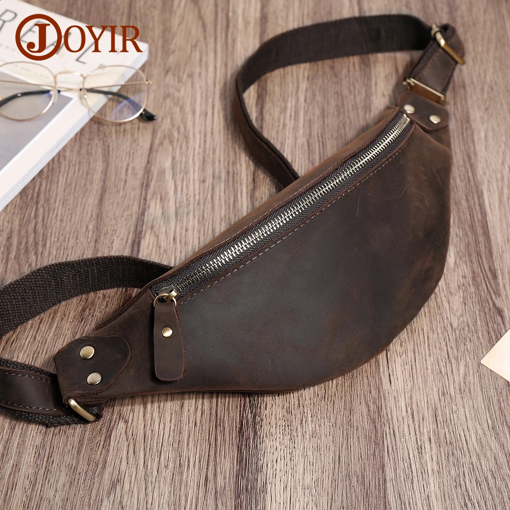 JOYIR Men Waist Bag Genuine Cow Leather Vintage Small Fanny Pack Bum Phone Cigarette Case Pouch Male Travel Chest 240730