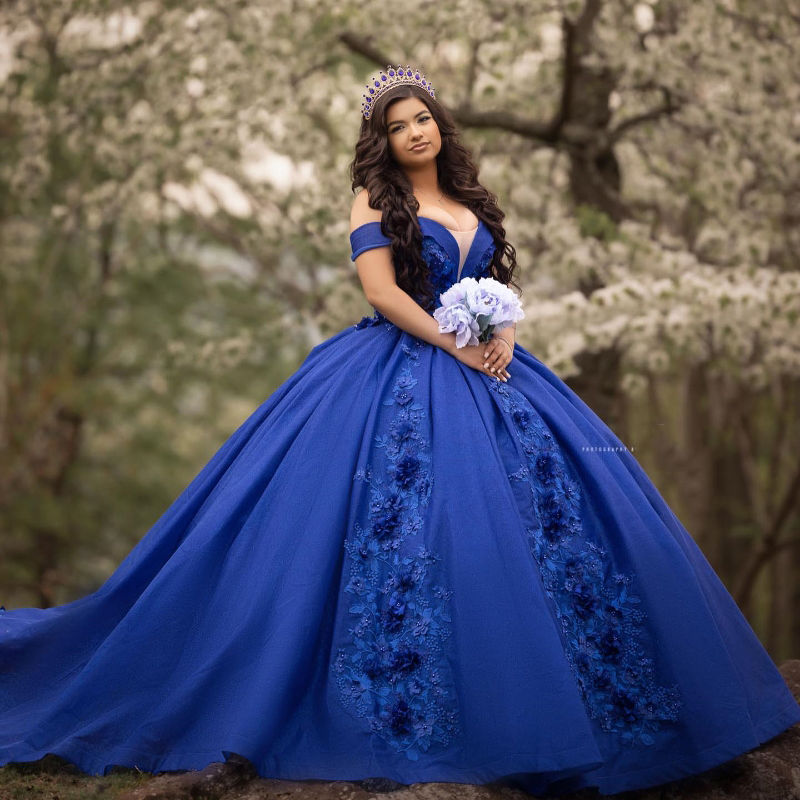 Royal Blue Quinceanera For Sweet Girl Sequined Beaded Handmade wers Graduatin Party Prom Dress vestidos de 15 anos