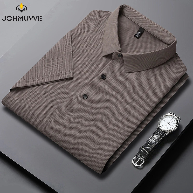Mens Printed Cotton Business Casual Short sleeved POLO Shirt Fashion Comfortable and Breathable Top 240807