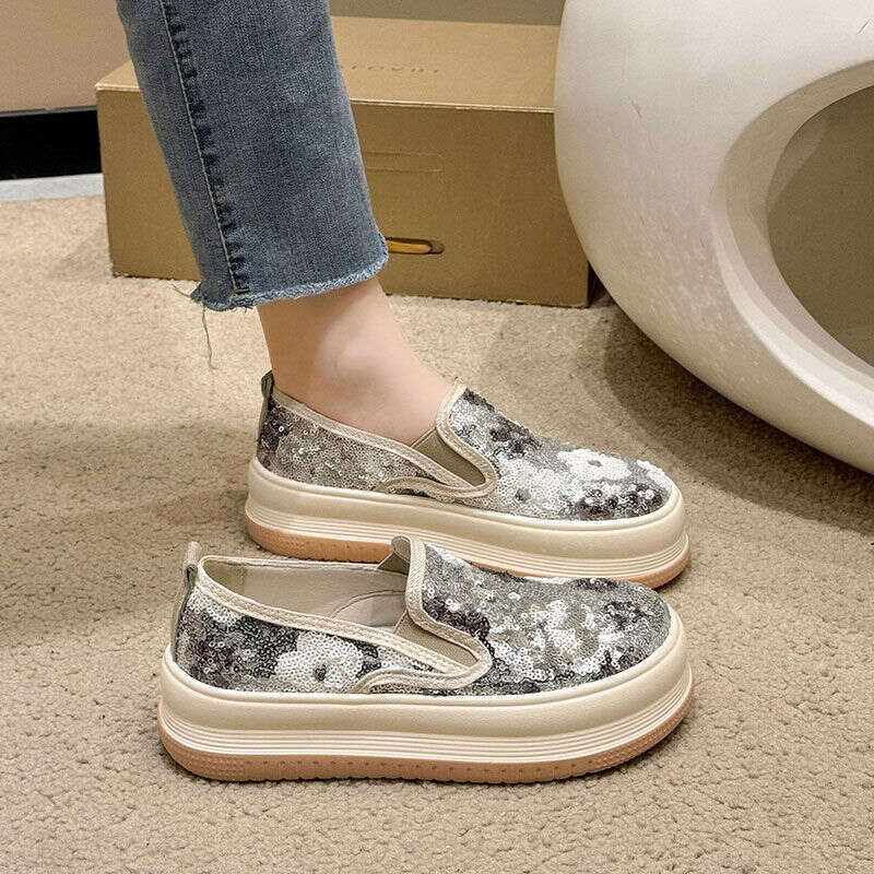 Women S New Design Shining Thick Sole Canvas Shoes Casual Soft Sliver Free Shipping Outdoor hining ole hoes oft liver hipping