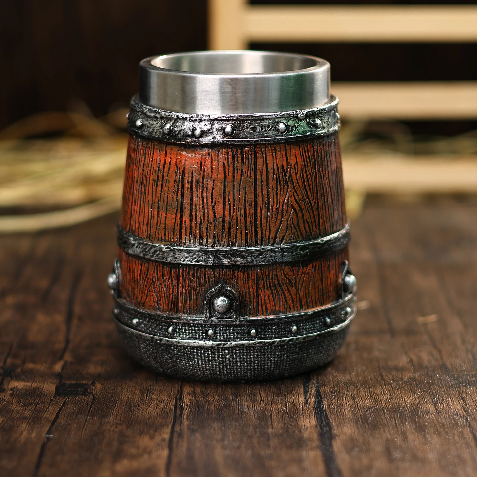 Medieval Stainless Steel Tankard Resin Retro Viking Beer Wooden Decoration Mug for Holiday Theme Party Friends Gift 240730