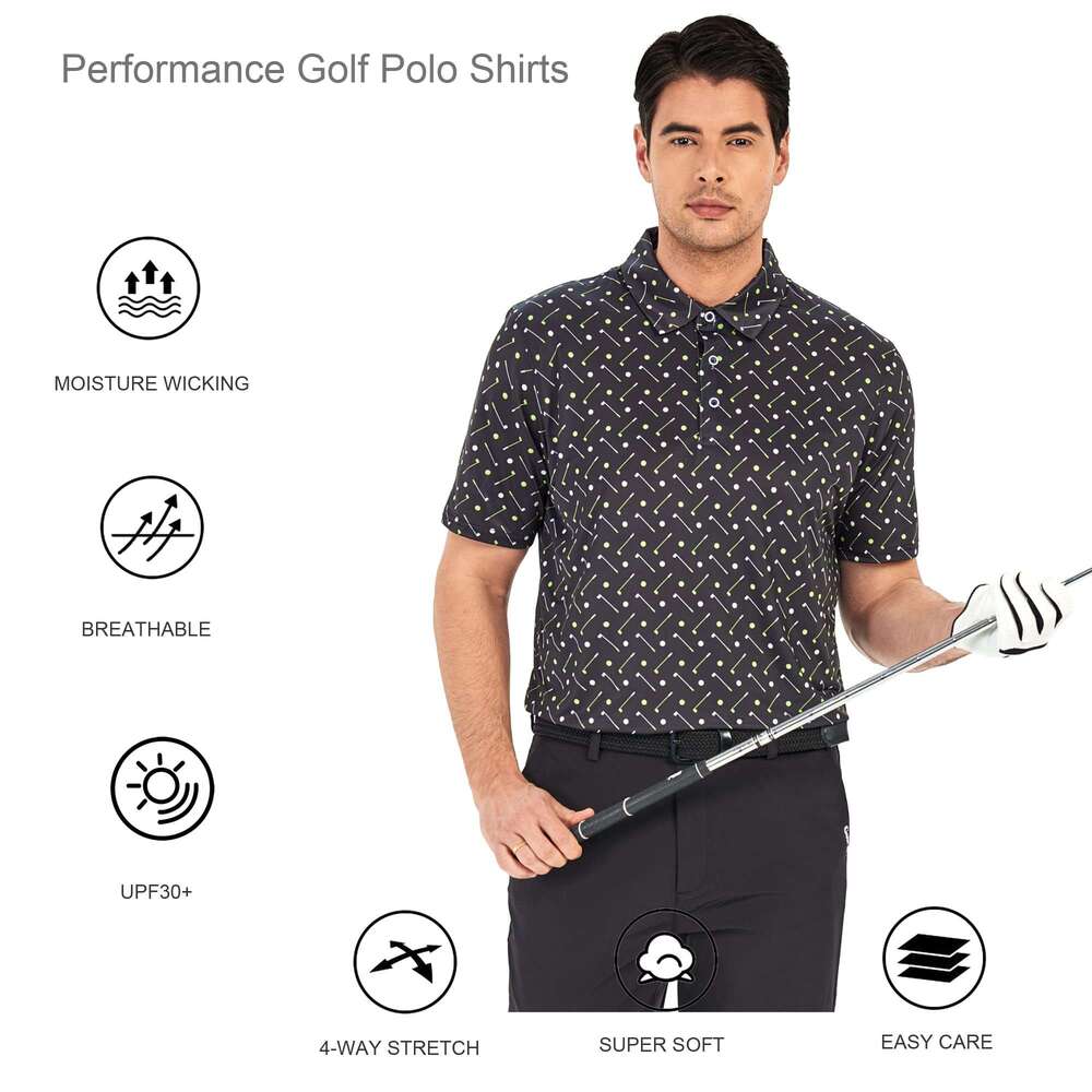 Mens Polo Mens Golf Shirt Moisture Wicking Quick-Dry Print Performance Polo Shirts for Men Polos shirts tshirt Casual tops summer clothes Short sleeve