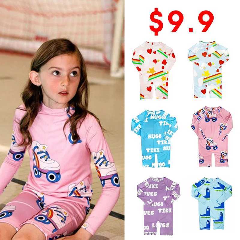One-Pieces Clearance Kids Swimsuit Girls Boys Summer New Short Sleeve One Pieces Baby Swimwear Childrens Beachwear Clothings TeenagerL24731