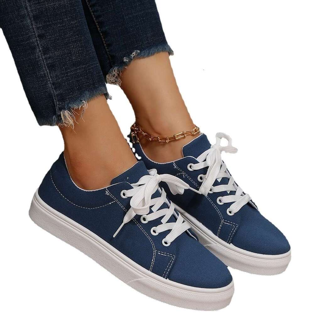 S Casual Ddmysports Female New Women Shoes In Europe And The United States Casual Sports Flat Bottom Tie Blue Outdoor Shoes hoes tates ports hoes