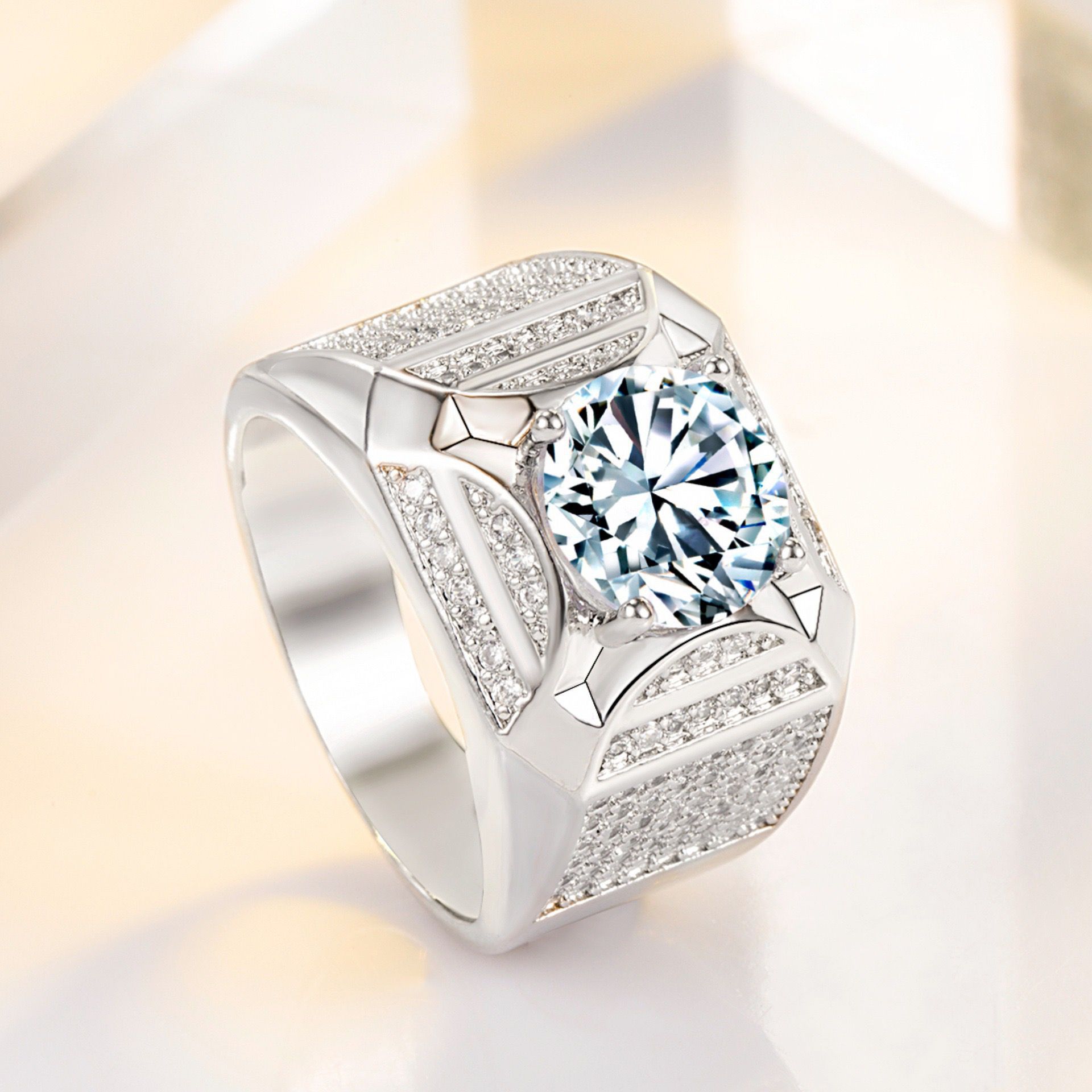 Sterg Sier Wedding Engagement Ring White Topaz CZ Dia Band Size 6 13