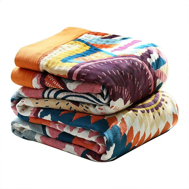 Japanese cotton blankets and throws gauze flowers sofa towel summer air conditioning blanket soft Leisure bedspread boho sheets 240731