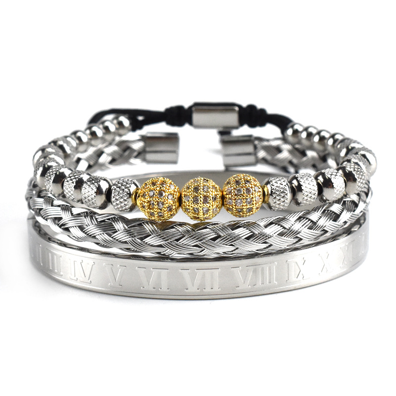 Zirconium ball braided stainless steel Roman numerals zircon twist bracelet designer