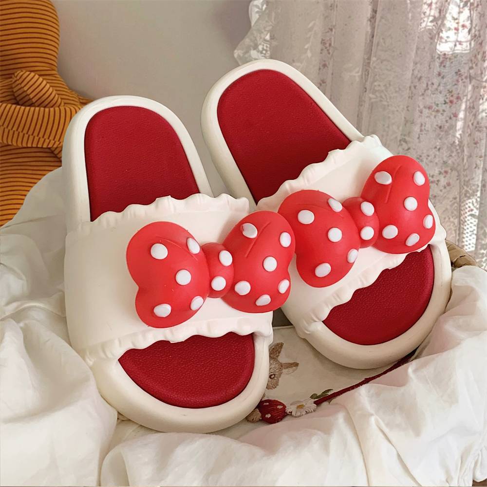 2024 Soft soled home summer slippers Girls heart Polka dot bow with indoor street sandals Girls slippers