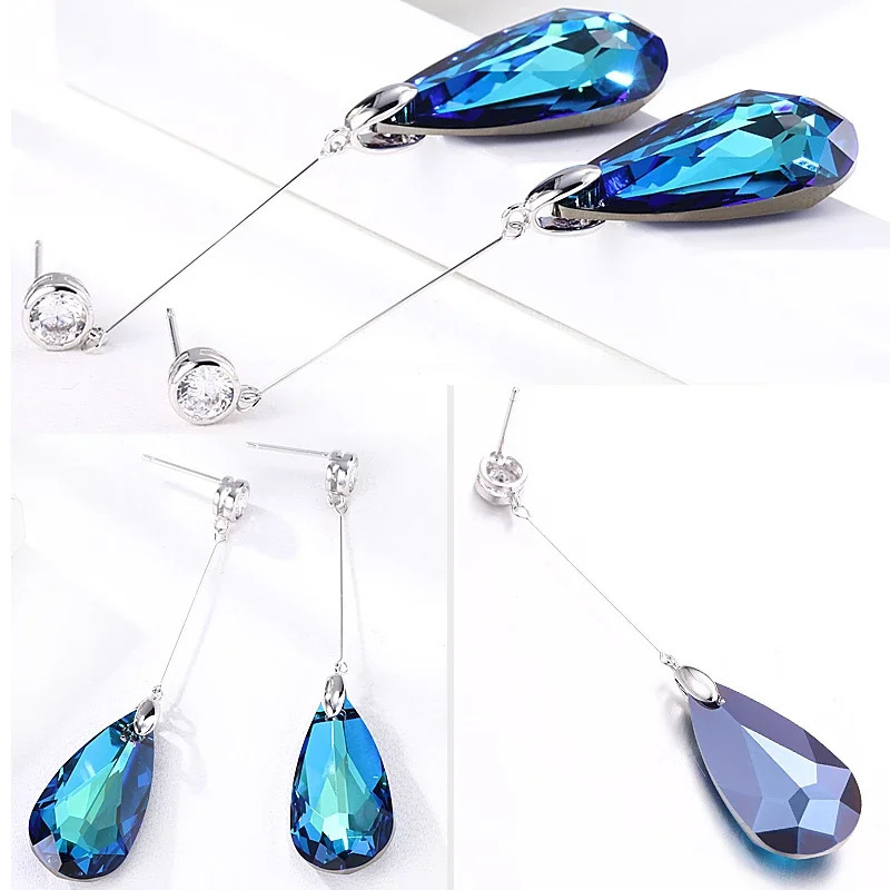Original crystal water drop earrings from Austria suitable for womens earrings fashionable long pendant earrings wedding Christmas jewelry 241031