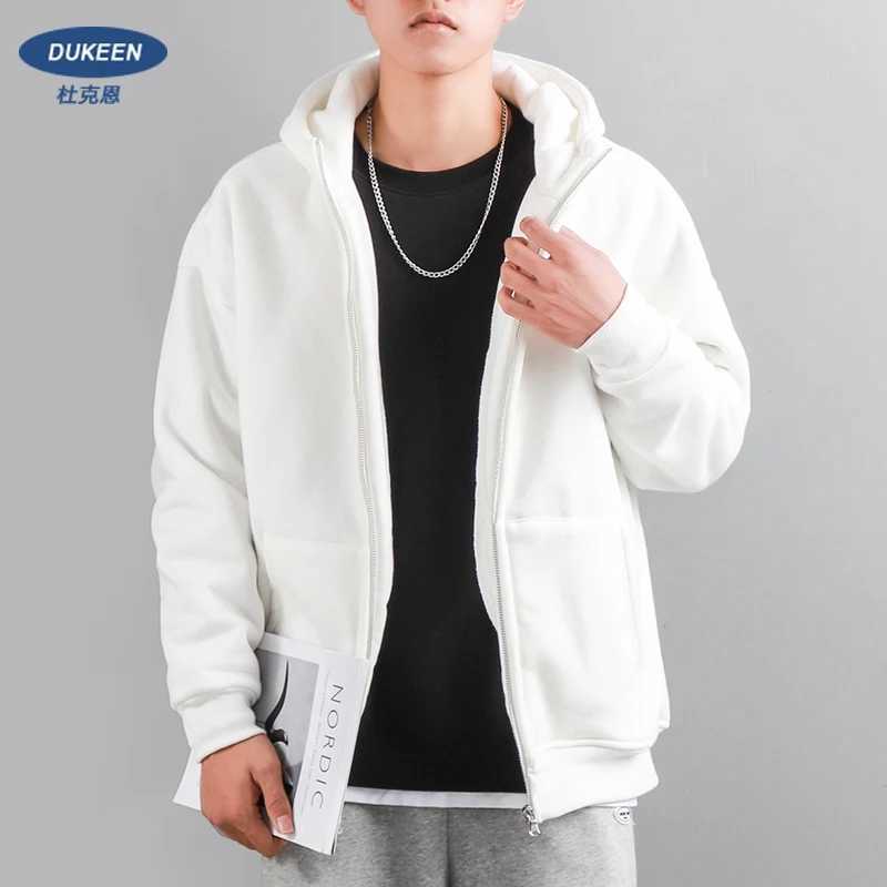Dukn Mens Winter Hoodie Thick Warm Zipper Hoodie Casual Solid Color Womens Clothing White Jacket X241031