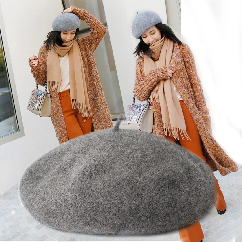 Women Wool Berets French Artist Style Warm Winter Beanie Hat Retro Plain Beret Solid Color Elegant Lady All Matched Autumn Caps 241031