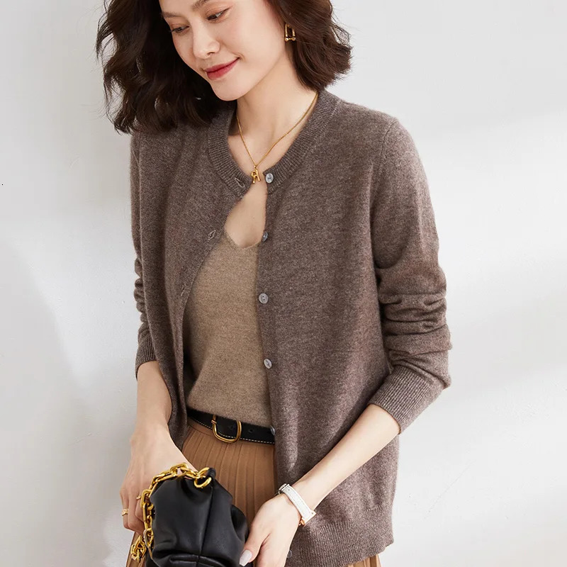 Women Cardigans Sweater Oneck Spring Autumn Knitted Cashmere Solid Single Breasted Womens Sweaters 241031