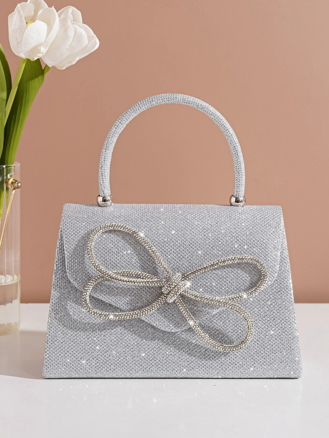 Women's new bow tie handbag, party new banquet bag, niche design, high-end texture