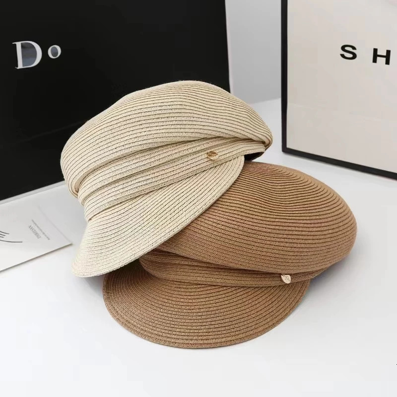 Summer Korean Version Womens Berets Casual Fashion Straw Shading Sun Protection Hat Gorras ed Japan n sboy Cap 241031