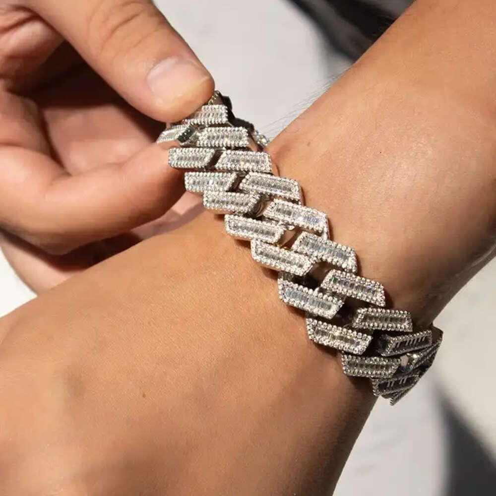 Hip Hop Men Jewelry 925 Sterling Silver Ice Out 20mm Cuban Link 4rows Emerald Moissanite Cuban Chain Link Bracelet