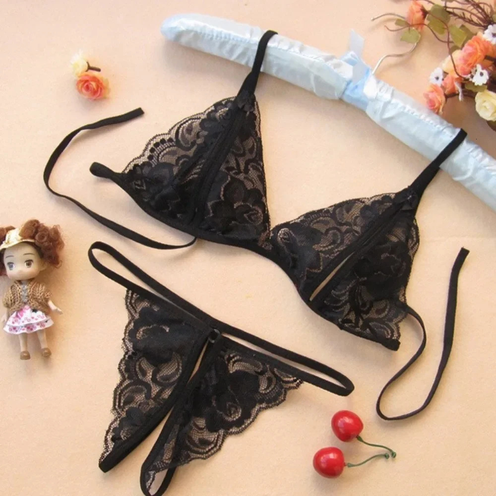 Sexy Lace Bra Brief Set Lingerie Set Women Underwear Transparent Bra Panties Sets Female Red Ultra-thin Unlined Underwear Set 241031
