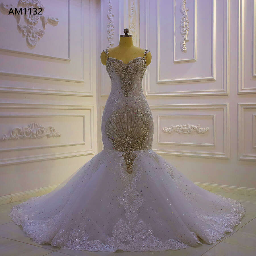 Spaghetti Straps Crystal Mermaid Wedding Dress